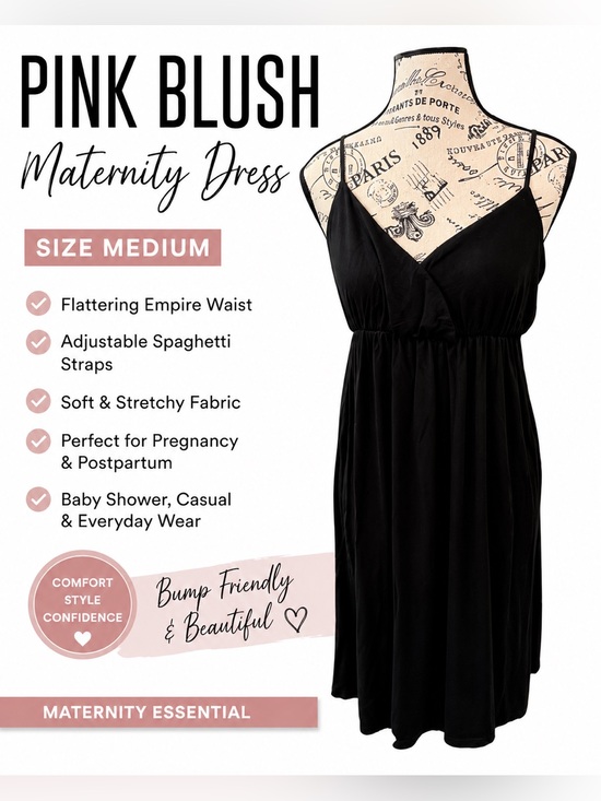 Pinkblush Dresses & Skirts - PinkBlush Maternity Black Cami Dress Size Medium | Empire Waist Spaghetti Strap